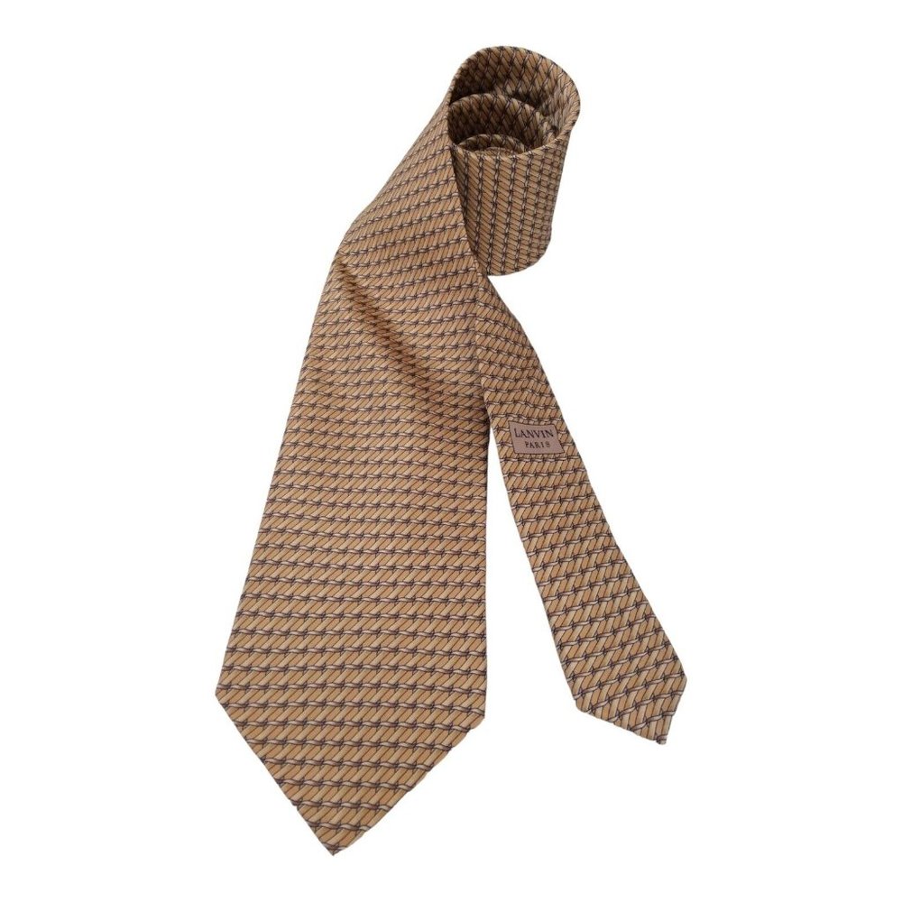 LANVIN PARIS Gold Chain Link Silk Tie Made In France 58"-3".1/2 EX COND - Picture 2 of 8